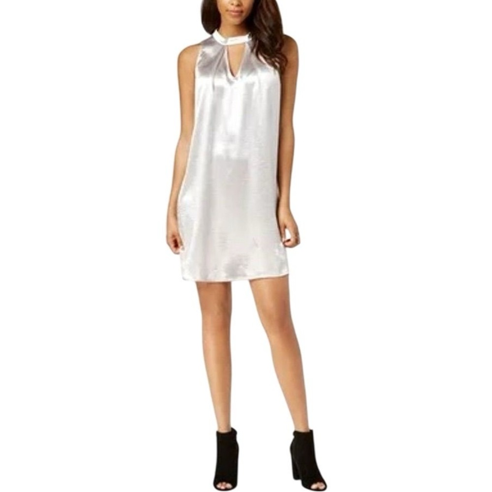 Bar III Women's XS Silver Keyhole Cocktail Dress Short Sleeveless